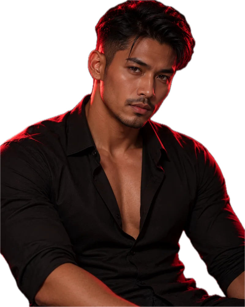 AI-generated portrait of a man with an undercut in an open black shirt
